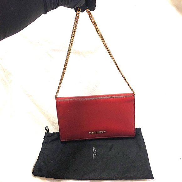 Authentic Saint Laurent Red Clutch with Chain - Picture 3 of 8